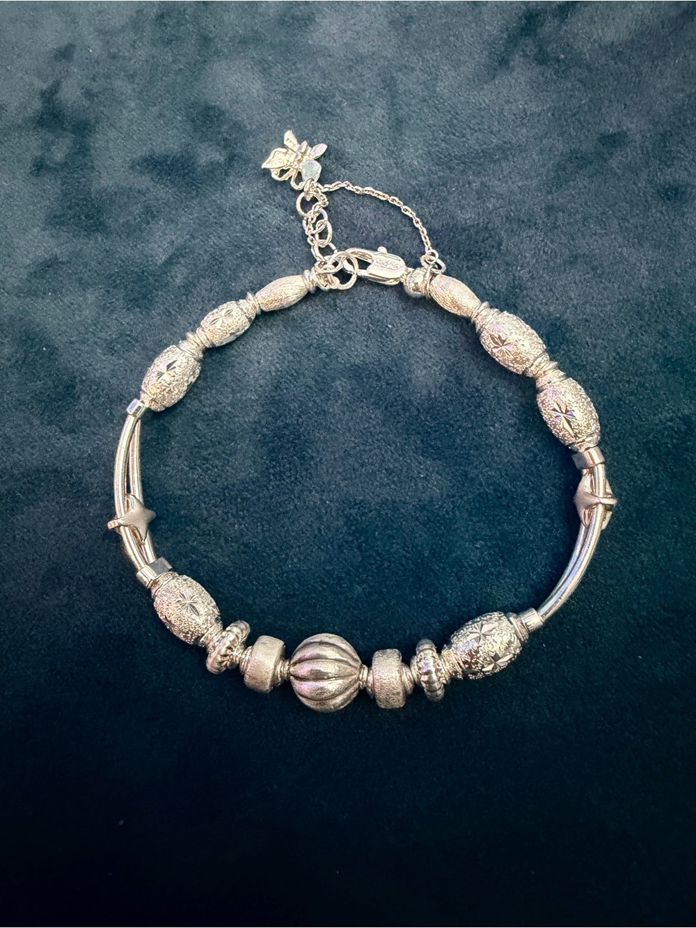 🥀STERLING SILVER BEADED W/STAR ARMS/butterfly/safety chain & EXTENDER 🥀
